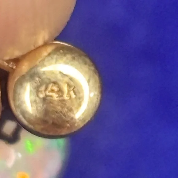 14k Gold Floating Opal Screwback Earrings - Picture 6 of 7